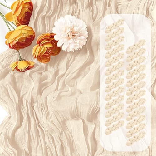 25 Pack Ivory Cheesecloth Table Runner 17 x 108 Inch Gauze Table Runner Fabric Semi Sheer Cheese Cloth Table Decor Bulk for Rustic Romantic Wedding Baby Shower Table Decoration