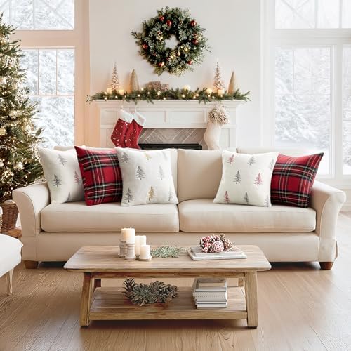 MIULEE Christmas Decorative Faux Fur Pillow Covers 20x20 Inch White Red