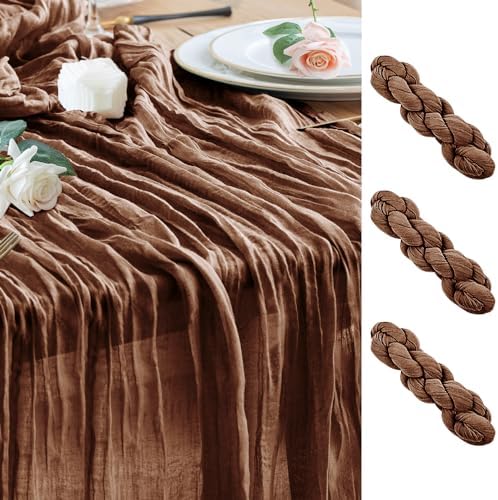 Wokceer Cheesecloth Table Runner Brown 10FT Boho Gauze Runner, 3 Pack