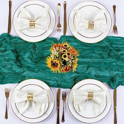 Teal Cheesecloth Table Runner 10FT Gauze Table Runners 120 Inch Boho Rustic Sheer Cheese Cloth Table Decorations for Wedding Birthday Party Home Decor