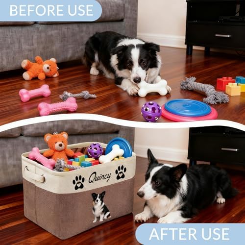 Customized Pet Toy Storage Basket - Personalized Dog & Cat Toy Organizer with Name, Foldable & Durable Fabric Bin for Pet Supplies, Organizer for Toys, Coats, Clothing, Blankets Pink