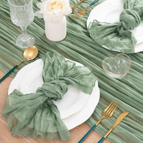 8 Pack Sage Green Cheesecloth Table Runner 10ft Boho Gauze Centerpiece