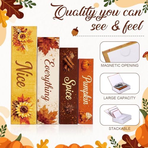 Sabary Set of 4 Decorative Books Boxes Faux Books Stacked for Coffee Tables Modern Home Bookshelves DIY Crafts Decor (Vintage,Thanksgiving Day)