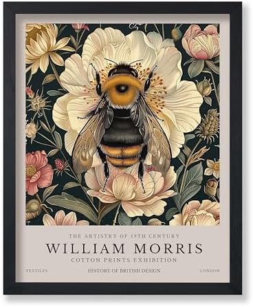 Poster Master Bumble Bee Print - William Morris Poster - Flower & Animal Art - Botanical Exhibition Illustration - Floral Bee Artwork - Aesthetic Office or Bedroom Decor - 18x24 UNFRAMED Wall Decor