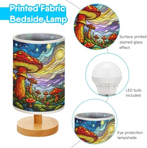 Mushroom Forest Table Lamp LED 3-Color Pressed Bedside, Mushroom Forest Shade Lamp with Wood Base for Bedroom Living Room Desk Office TL01