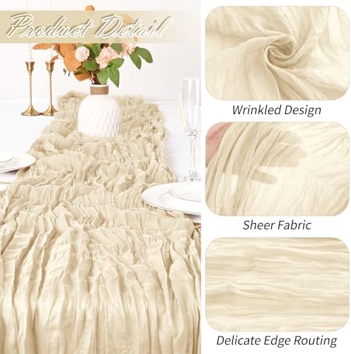 30 Pack Ivory Cheesecloth Table Runner 17 x 108 inch Cheese Cloth Table Runners 9ft Ivory Table Runner Rustic Romantic Sheer Gauze Runner for Wedding Party Baby Shower Table Decoration