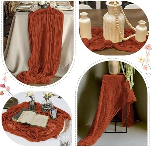 25 Pack Terracotta Cheesecloth Table Runner 17 x 108 Inch Gauze Table Runner Fabric Semi Sheer Cheese Cloth Table Runner Bulk for Rustic Romantic Wedding Baby Shower Table Decoration
