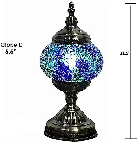 SILVERFEVER Handcrafted Mosaic Turkish Lamp Moroccan Glass Table Desk Bedside Light Bronze Base with E12 Bulb (Deep Blues)