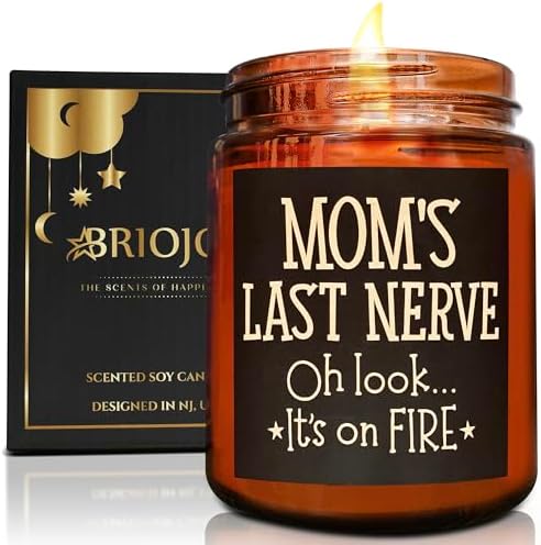 Mom's Last Nerve Candles - Fun Birthday, Valentines Day, Mothers Day Gifts from Daughter, Son - Funny Stress Relief Relaxation Gifts for Women Wife New Mom - Sea Salt Jasmine Soy Spa Candle