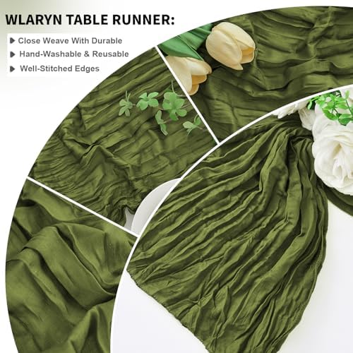 16 Pack Olive Green Cheesecloth Table Runner 21.5 x 120 Inches Boho Gauze Table Runners 10FT Long Cheese Cloth Table Runner for Bridal Shower Baby Shower Birthday Party Wedding Decor