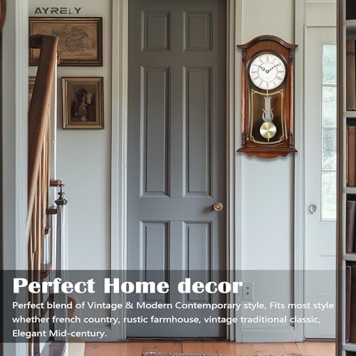 AYRELY® 22IN Grandfather Vintage Wall Clock with Pendulum and Chime, Hour/Quarter-Hour Chime, Mahogany Wooden Frame, Large Vintage Wall Clock for Living Room,Home Decor Gift