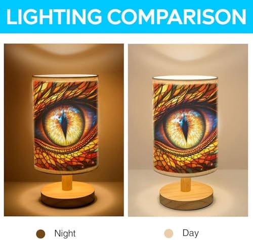 Dragon Eye Table Lamp LED 3-Color Pressed Bedside, Dragon Eye Shade Lamp with Wood Base for Bedroom Living Room Desk Office TL01