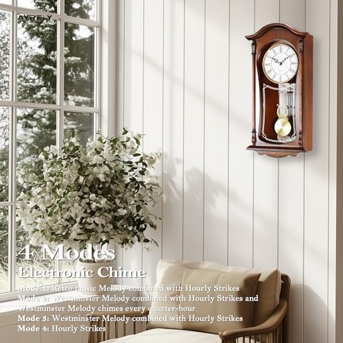 AYRELY® 22IN Grandfather Vintage Wall Clock with Pendulum and Chime, Hour/Quarter-Hour Chime, Mahogany Wooden Frame, Large Vintage Wall Clock for Living Room,Home Decor Gift