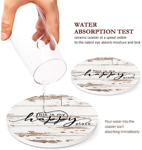 Vintage Farmhouse Coasters for Drinks, Set of 6, Ceramic Stone Vintage Farmhouse
