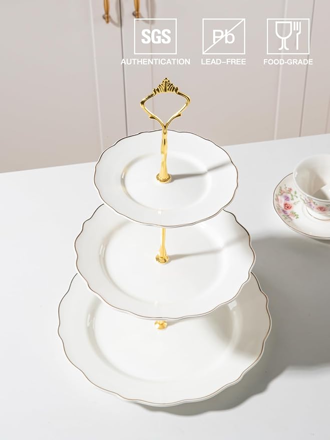 Sweejar 3 Tier Ceramic Cake Stand Wedding, Dessert Cupcake Stand for Tea Party Serving Platter(White)