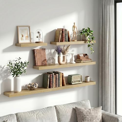 Vivelove 12 Inch Floating Shelves Wall Mounted for Display, 6.5 Deep Duty Shelves with Invisible Brackets for Living Room,Bedroom,Kitchen, Bathroom Storage & Decor,12" Wx6.5 Dx1.4 H - Oak