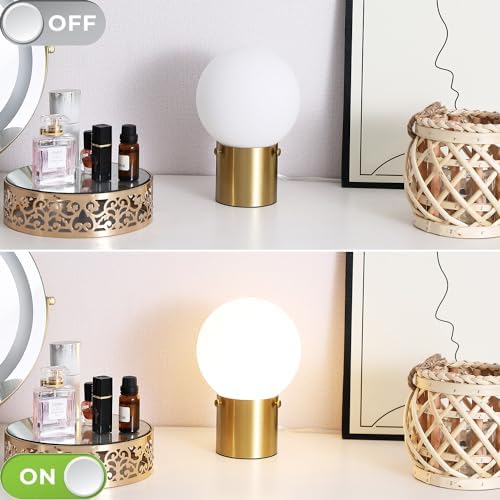 Somniferous Gold Table Lamps Set of 2, Small Bedside Lamps with Frosted Glass Globe Shade, Mid Century Modern Lamp, Nightstand Lamps for Bedroom Living Room Dorm, 7W LED Bulb Included
