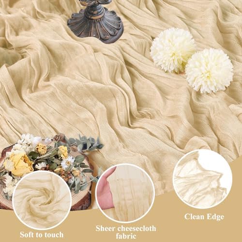 Asee'm Sand Cheesecloth Table Runner 10FT Summer Boho Gauze Sheer Rustic