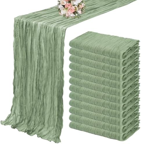 YMHPRIDE 12 Pack Cheesecloth Table Runner 35x120in Sage Green Table Runner