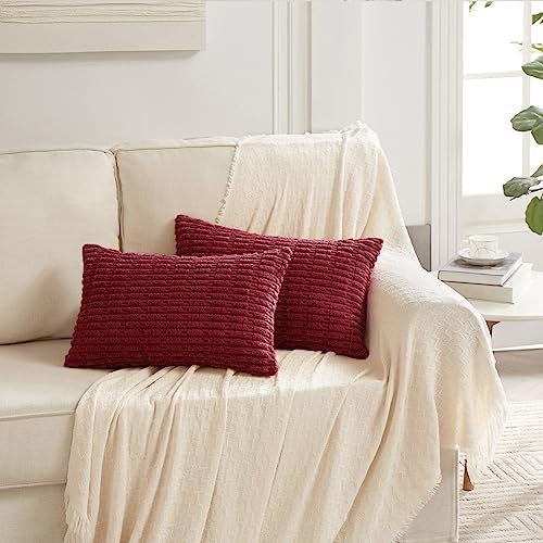 Fancy Homi 4 Packs Decorative Throw Pillow Covers for Living Room Couch Bed, Modern Farmhouse Boho Home Décor Accent Cushion Case, 20" x 12", Burgundy