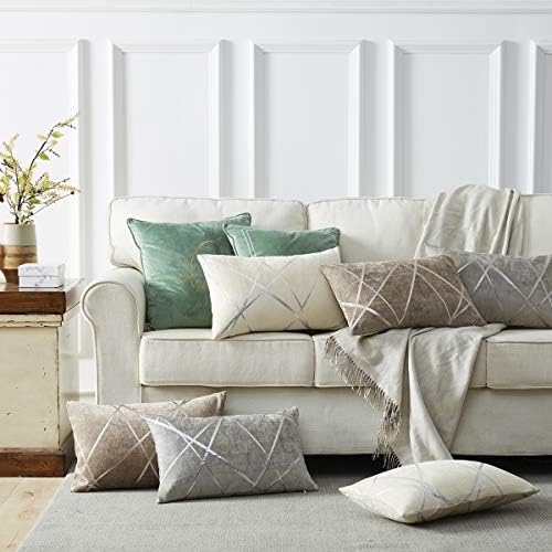 GIGIZAZA Decorative Couch Pillow Covers 12 x 20,Sofa Thick Cushion Pillow Covers,Square White Luxury Pillows 2 Set