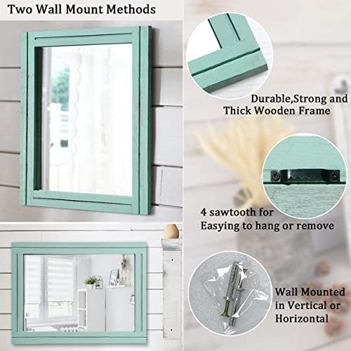 AAZZKANG Rectangle Wall Mirror with Wood Framed Modern Hanging Mirrors Decor for Bedroom Bathroom Living Room Entrance Green Large 28"x20"