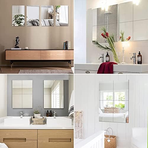 JUNEBRUSHS 8 Pack Self Adhesive Acrylic Mirror, 12x16 Inch Mirror Tiles | Flexible Sheets Wall Stickers, Frameless Small Mirror, 2MM Thick Mirror