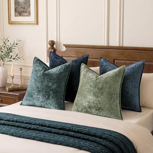 a moment Throw Pillow Covers 24X24 Inch 4 Packs,Soft Velvet Decorative Pillow Cases with 3D Ice Flower,Texture Modern Accent Cushion Covers for Sofa Couch Home Decor Peacock Noir