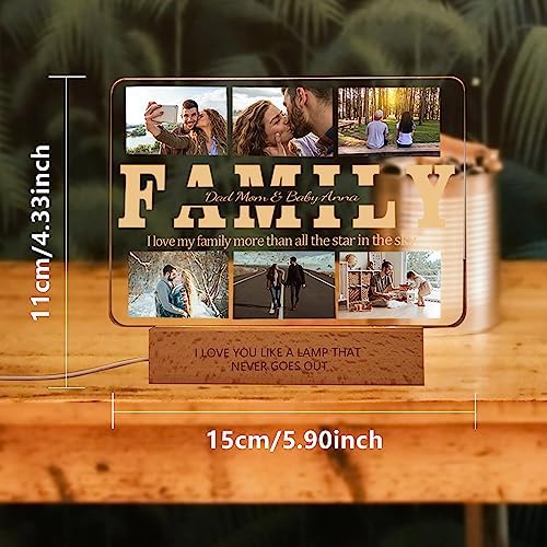 Personalized Photo Acrylic HAPPY FATHERS DAY Sign Plaque Gifts for Dad Papa Grandpa from Daughter Son Wife Customizable LED Night Light Wooden Base Lamps Desk Bedroom Decor Signs (LEDsign-Family-6