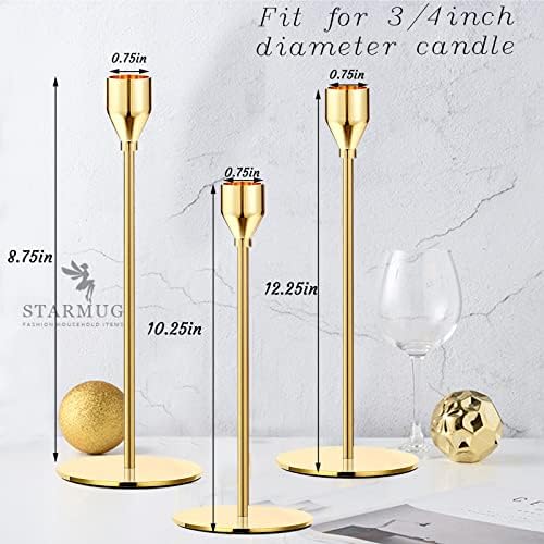 Gold Taper Candle Holders, Set of 6 Gold Candlestick Holders Taper Candle Holders fits 3/4" Thick Pillar Candle Led Modern Metal Candles, Elegant Stands Decorative Table Candle Holder