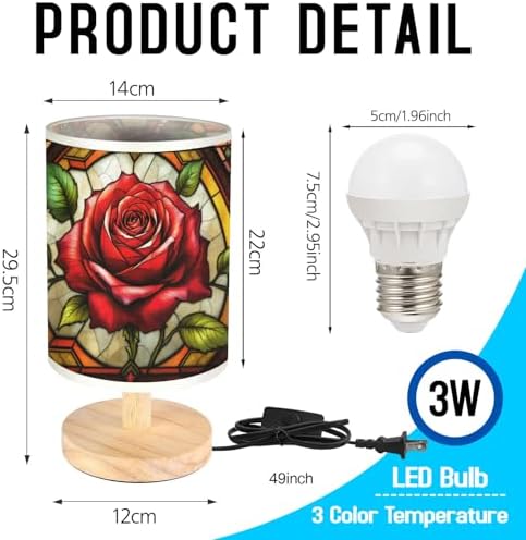 Rose Table Lamp LED 3-Color Pressed Bedside, Rose Shade Lamp with Wood Base for Bedroom Living Room Desk Office TL01