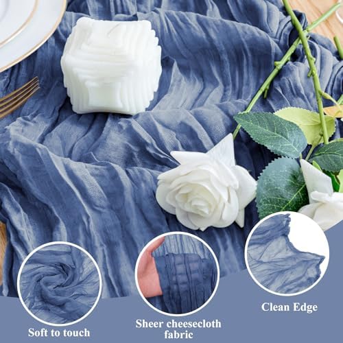 Wokceer Cheesecloth Table Runner Blue 10FT Boho Gauze Runner, 6 Pack