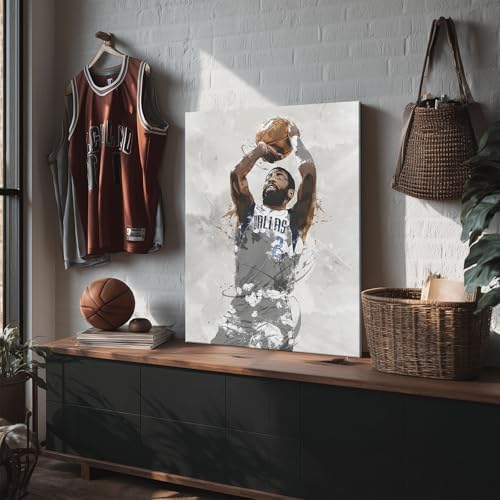 Kyrie Irving Basketball Canvas Wall Art, Sports Player Poster, 8x10 Inch | Abstract splash ink athletic artwork, motivational sports wall decor for teen boys room, bedroom, living room, gym or office