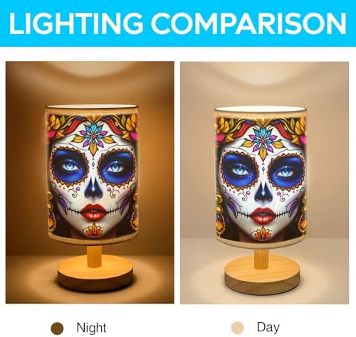 Sugar Girl Table Lamp LED 3-Color Pressed Bedside, Sugar Girl Shade Lamp with Wood Base for Bedroom Living Room Desk Office TL01