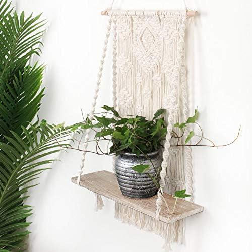 DIOMAND Macrame Wall Hanging Shelf，Handmade Boho Rope Plant Hanger Holder for Wall Decor