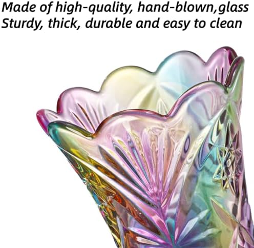 Dicunoy Set of 2 Glass Colorful Flower Vase, 9" Large Colored Crystal Flower Vase for Centerpieces, Heavy Duty Tall Flared Vase with Base for Dining Table, Living Room, Bouquet, Home, Wedding, Office