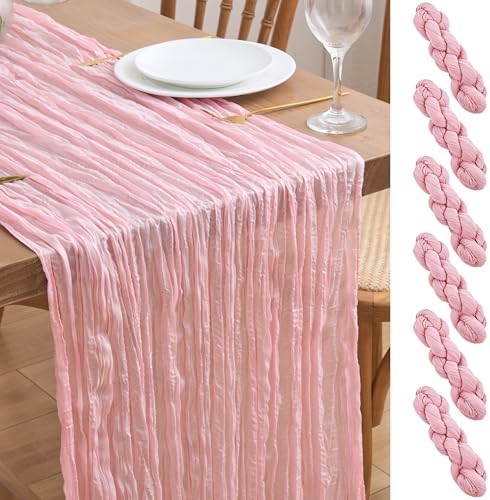Asee'm 6pcs Blush Pink Cheesecloth Table Runner Summer 10FT Gauze Sheer