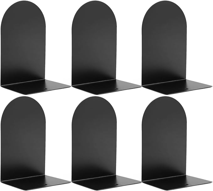 6Pcs Metal Bookends - Book Ends for Shelves, Black