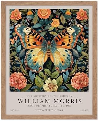 Poster Master William Morris Poster - Butterfly Print - Botanical Art - Flower Art - Exhibition Artwork - Animal Creation - Floral Piece - Aesthetic Illustration - Office or Living Room Decor - 11x14 Beige Framed