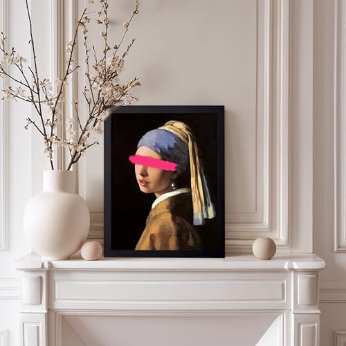Poster Master Girl with a Pearl Earring Painting Print - Baroque Portrait Poster - Altered & Pop Art - Gift for Men & Women - Decor for Bedroom, Living Room or Office - 11x14 Black Framed