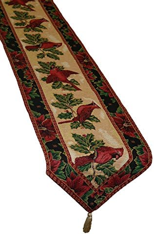 Violet Linen Decorative Christmas Cardinal Design Tapestry, 13" X 70" Table Runner
