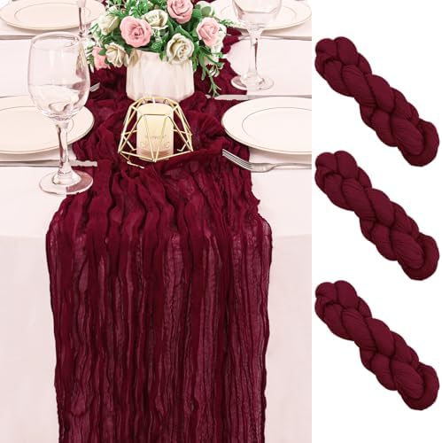 2 Pack 120 Inch Burgundy Cheesecloth Table Runner Boho Rustic Gauze Sheer Romantic 10 FT Long Cheese Cloth Table Runner for Bridal Baby Shower Wedding Party Birthday Holiday Home Easter Decor