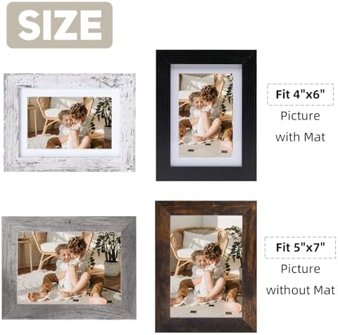 Muzilife 5x7 Wood Picture Frame with Mat, Real Glass Cover, Mix, 4 Pack