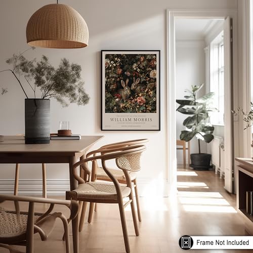 Monem Art William Morris Poster - Bunny Couple Print - Rabbit & Botanical Art - Exhibition Forest & Farmhouse Print - Aesthetic Living Room Decor - 24x32 UNFRAMED Wall Art