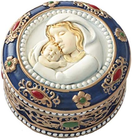 Fashion Craft Madonna and Child Rosary Trinket Box, 2 3/4", Multicolor