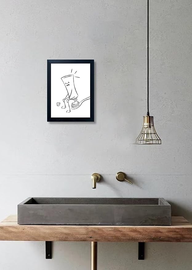 Funny Bathroom Wall Decor, Black Framed Fun Toilet Wall Art, Black and White Guest Toilet Canvas Print, Minimalist Humoristic WC Wall Art, Bathroom Picture Sign Accesorries Decor