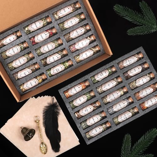 Witchcraft Supplies Herbs, Dried Flowers Bottles Kit for Beginner, 30 Pack