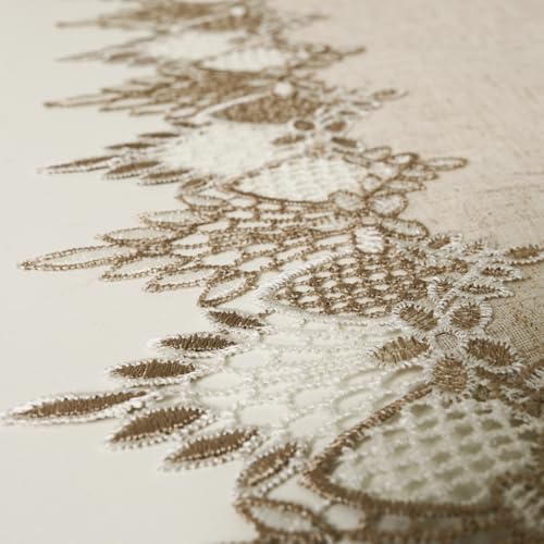 Phantomon Neutral Linen Table Runner 36 Inches Beige Embroidered Runner Lace Centerpiece for Dresser Tops, Dining Tables, Coffe Table and Home Decorations for Farmerhouse (Beige, 16 X 36 Inch)