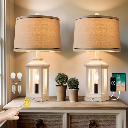 Farmhouse Table Lamps Set of 2 for Living Room 23.75" Bedroom Lamps White