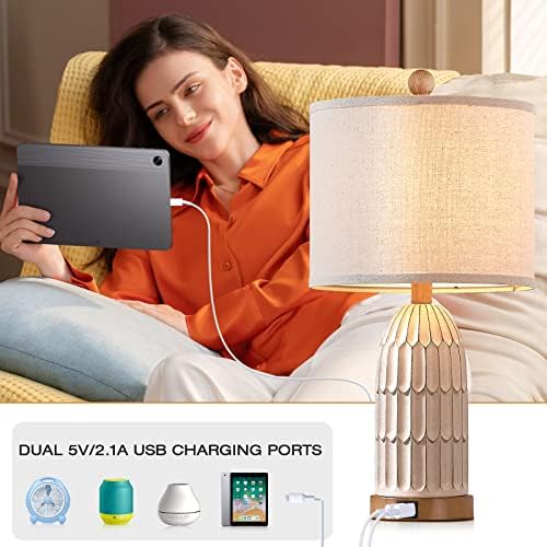 Cinkeda Farmhouse Table Lamps Set of 2,Nightstand Bedside Lamps for Bedroom